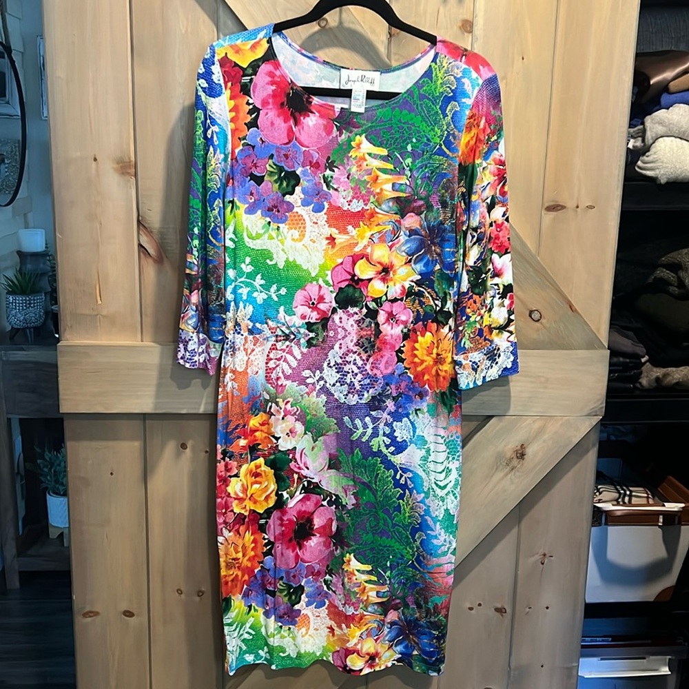 Joseph Ribkoff floral multi coloured midi dress in size 12.
